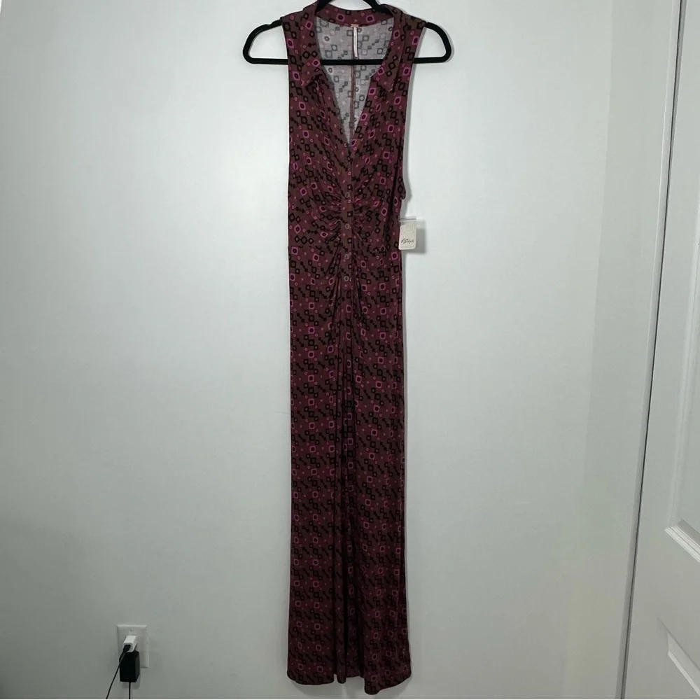 Free People Sleeveless Boho Retro 70s Jumpsuit Size S NWT - Picture 2 of 11